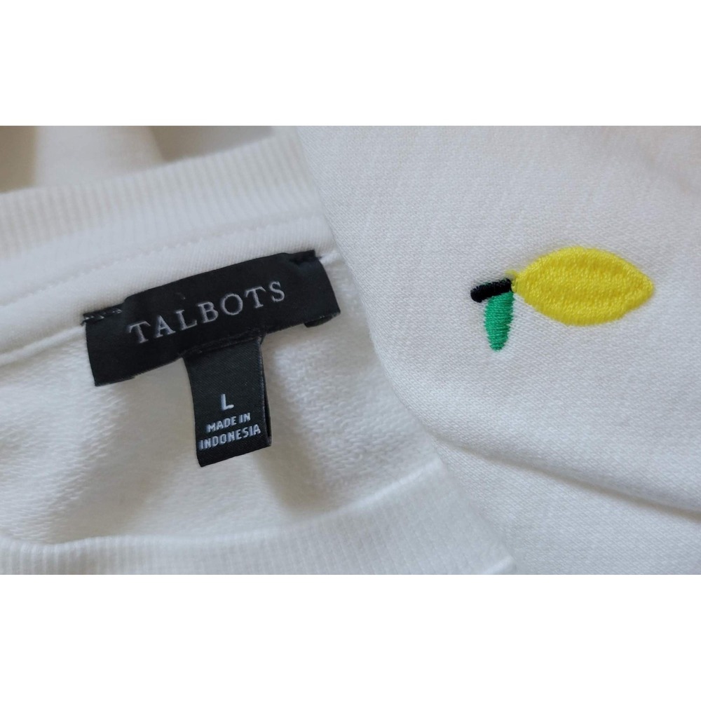 Talbots Embroidered Lemon White Crewneck - Picture 3 of 7